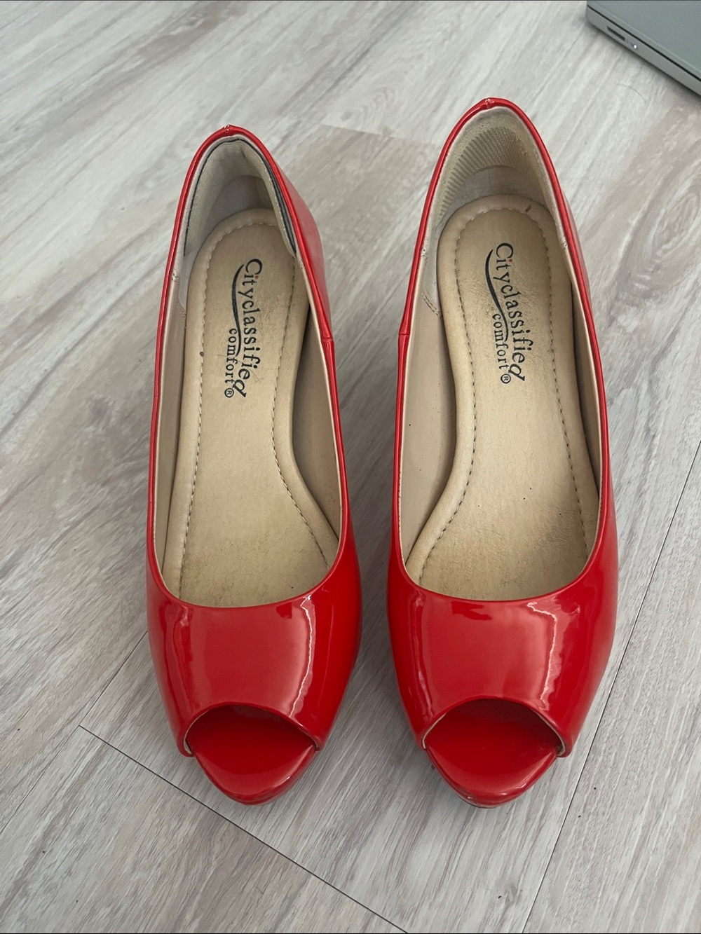 Cityclassified Red Patent Peep-Toe Heels